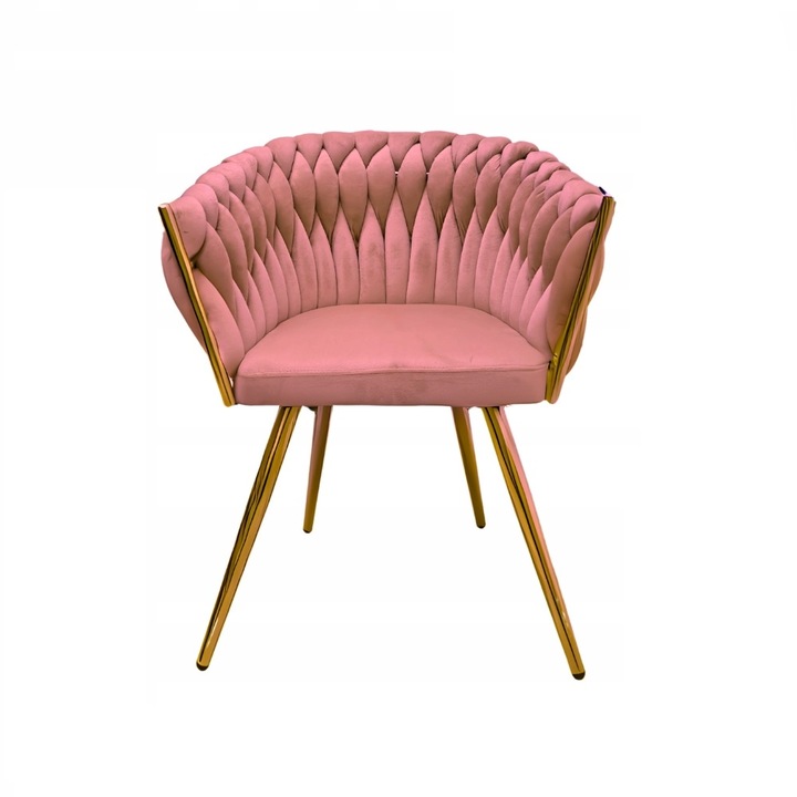 Scaun tapitat, model Tilo, Family Meble, Pentru dining, Metal/Spuma/Catifea, 78x61x54 cm, Auriu/Roz