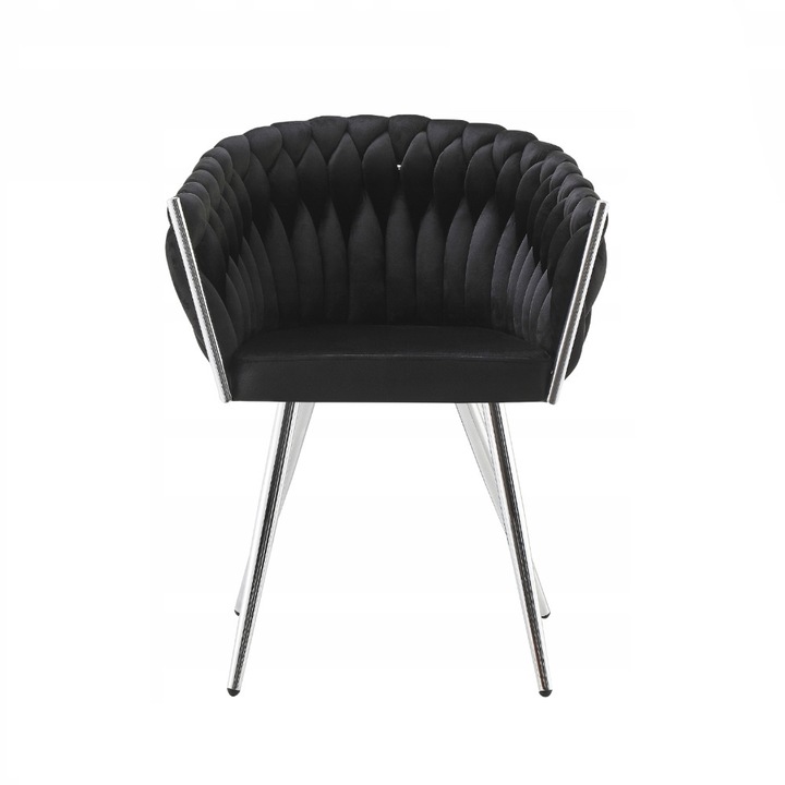 Scaun tapitat, model Tilo, Family Meble, Pentru dining, Metal/Spuma/Catifea, 78x61x54 cm, Argintiu/Negru