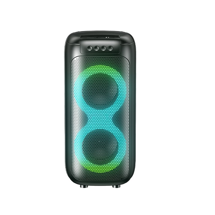 Kültéri Bluetooth hangszóró, mélynyomó, RGB világítás, TWS sorozat csatlakozás, 360°-os sztereó surround, sokkoló hanghatás, 1200MAH, gomb funkció, hordozható, fekete