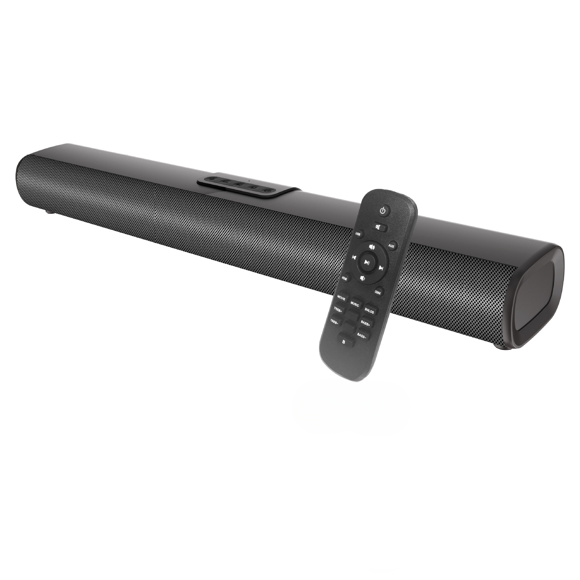 Bara de sunet inteligenta, Bluetooth 5.0, putere 50 W, montata pe perete, USB, subwoofer, telecomanda cu infrarosu, comunicare hands-free, compact si portabil, negru