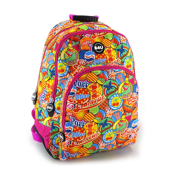 Ghiozdan scoala ergonomic, cu trei compartimente, Homio, rezistent la stropi de ploaie, bretele intarite si ajustabile, 44x35x14 cm, multicolor, Ice Cream