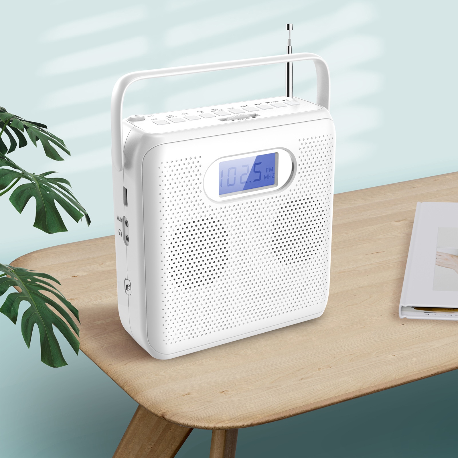 Difuzor portabil, MP3 player, USB, Bluetooth, FM, interfata audio AUX, alb