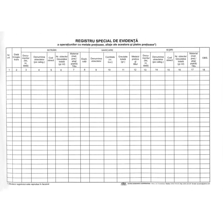 Registru operatii metale pretioase, snuruit, A3, 100 file, hartie 70 g, coperta mucava landscape