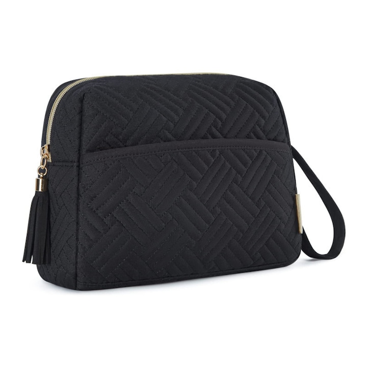 Портфейл за пътуване, стилни и просторни чанти за гримове, чанта за червило, торбичка с цип, страхотни подаръци за жени, водоустойчиви тоалетни принадлежности за пътуване, аксесоари за органайзер, черен