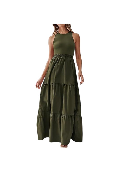 Jormftte maxi ruha, ujjatlan, bordázott kötött, poliészter, zöld