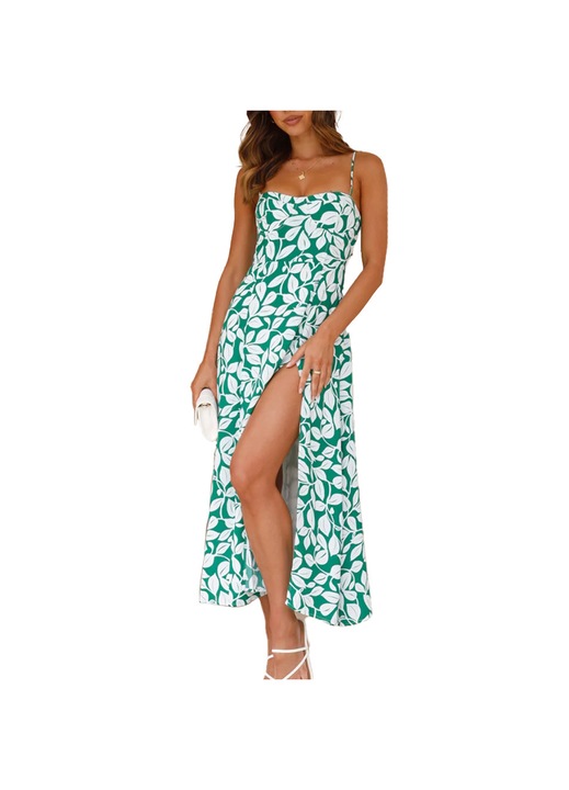 Jormftte ruha, midi, zöld, Fehér/Zöld