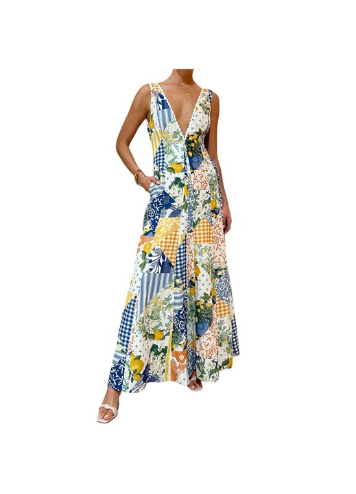 Jormftte ruha, bohém stílusú, hosszú, bő, gumírozott derék, többszínű