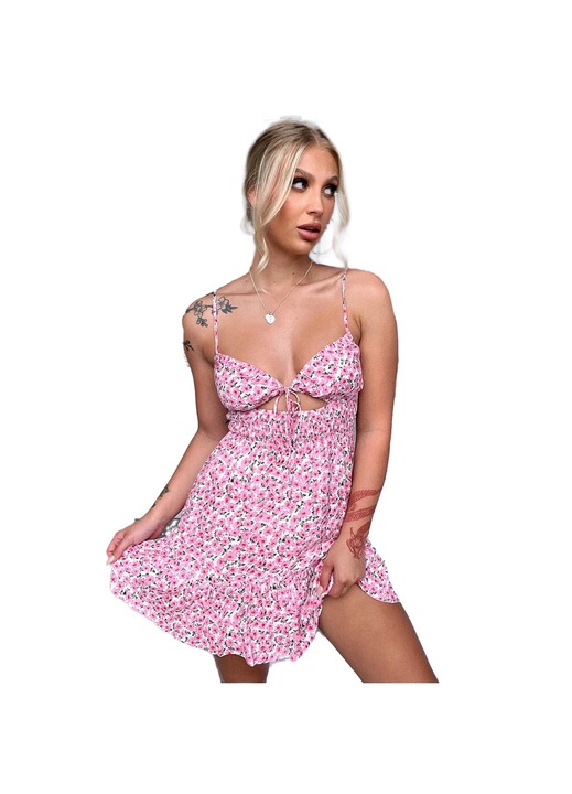 Jormftte ruha, rövid ruha, virágmintás, spagetti pántos, retro