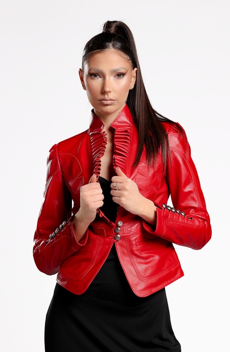 Geaca de Dama din Piele de Miel, Model Leyla, Rosu