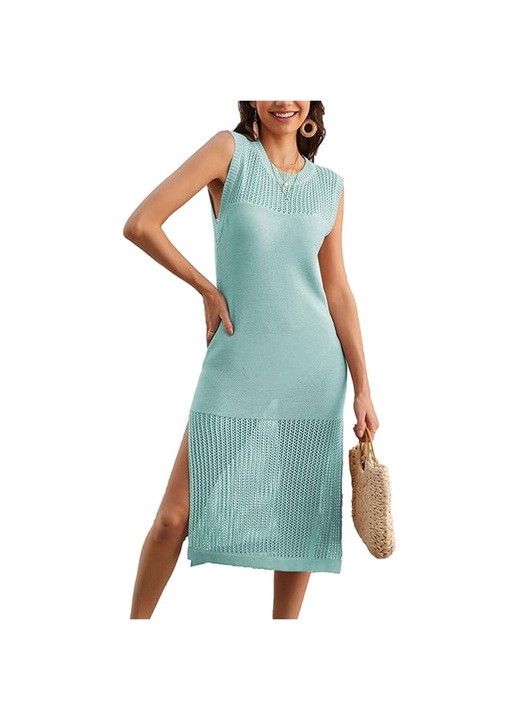 Jormftte ruha, tószínkék, poliészter, ujjatlan, oldalt sliccelt