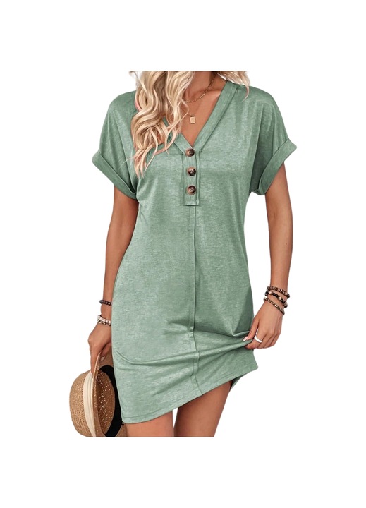 Jormftte ruha, pamut, zöld, rövid ujjú, gombos