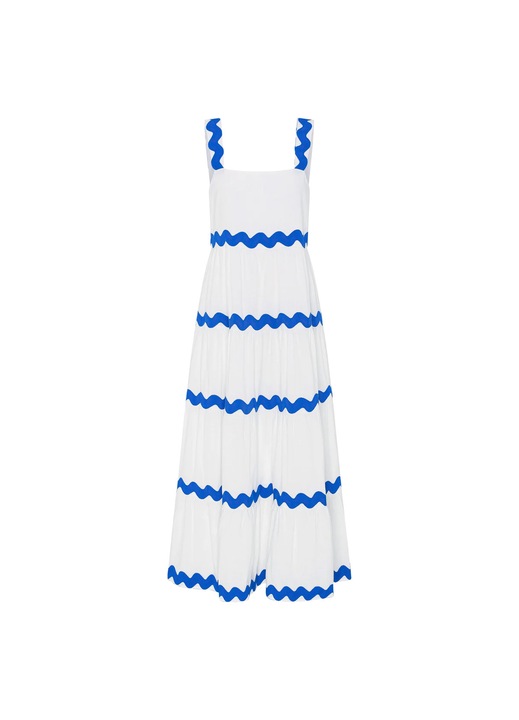 Jormftte ruha, maxi, kék-fehér, laza, poliészter