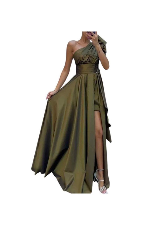 Jormftte testhezálló estélyi ruha, maxi, ujjatlan, fodros szegély, zöld, poliészter