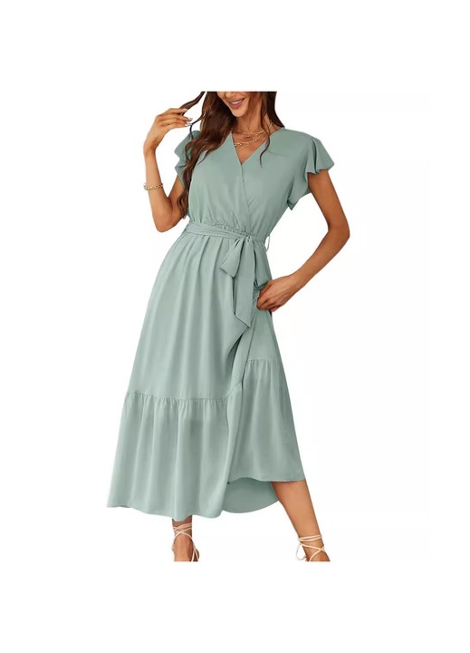 Női ruha Jormftte hosszú zöld boho V-nyakú fodrokkal