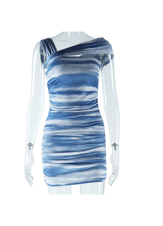 Rövid ruha, Jormftte, testhezálló, tie-dye mintás, kék, légáteresztő anyag