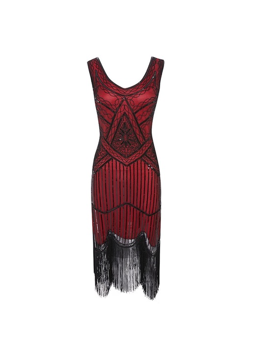 Jormftte retro flitteres ruha, piros és fekete, poliészter, XL INTL