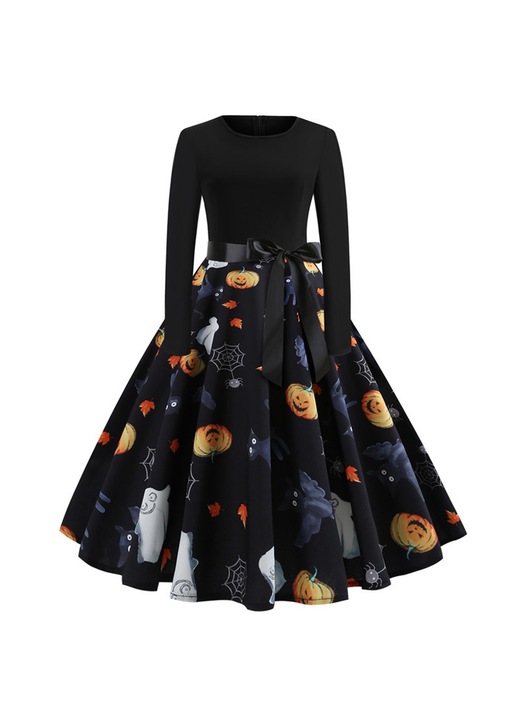 Jormftte A-vonalú ruha, hosszú ujjú, fekete, pamut és poliészter, elegáns design