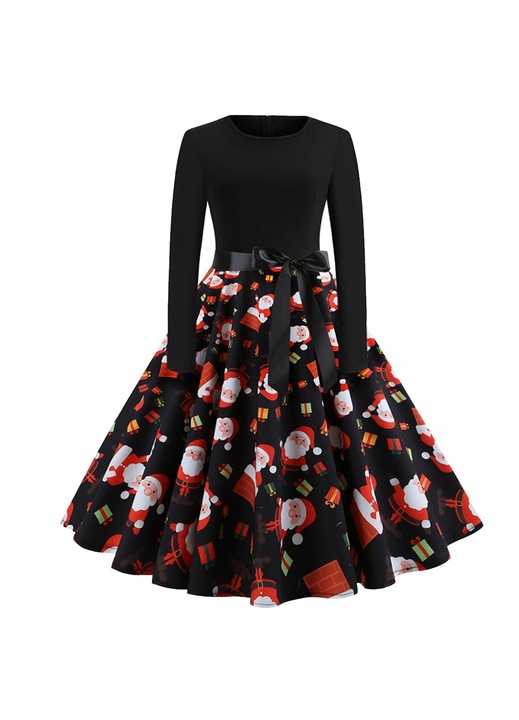 Jormftte A-vonalú ruha, hosszú ujjú, elegáns, poliészter, fekete