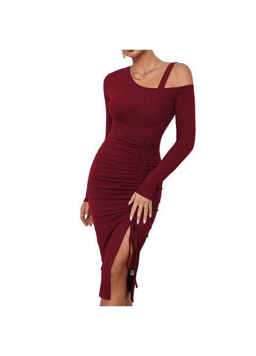 Jormftte koktélruha, testhezálló, hosszú ujjú, slicceléssel, bordó, poliészter