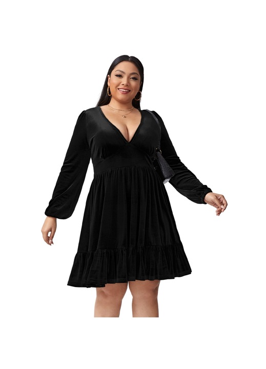 Jormftte koktélruha, V-nyakú, hosszú ujjú, fekete, poliészter