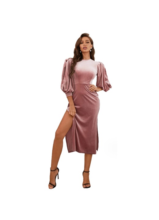 Ruha, Jormftte, bársony, rózsaszín, hosszú puffos ujjak, magas derék, átlapolt szoknya