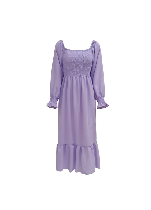 Jormftte női ruha, hosszú, hosszú ujjú, fodros, lila, poliészter