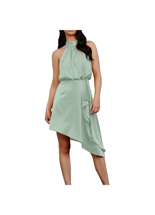 Rövid ruha, Jormftte, ujjatlan, aszimmetrikus szegély, poliészter, Zöld