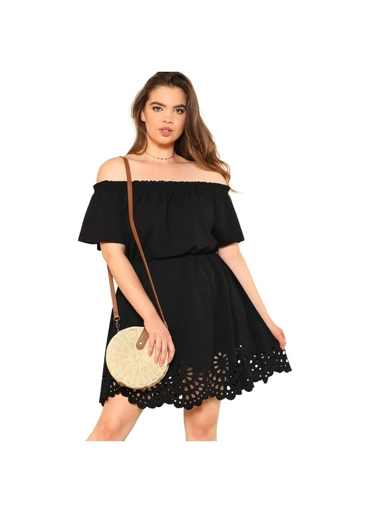 Jormftte rövid parti ruha, nyitott vállú, kivágásokkal, fekete, poliészter