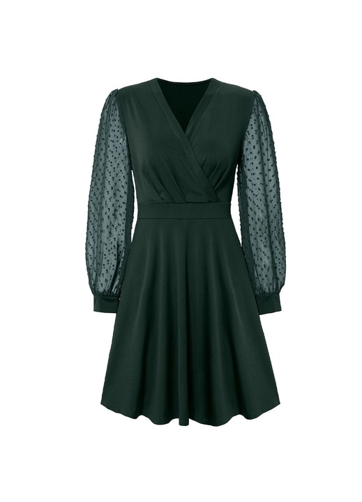 Női ruha Jormftte, tunika, hosszú ujjú, V-nyakú, zöld, jacquard