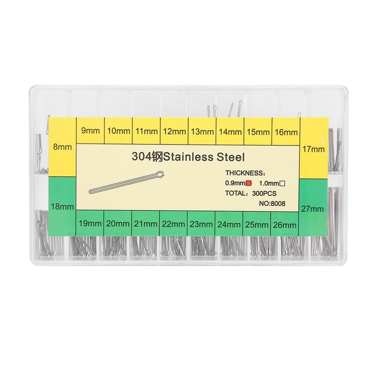 Set stifturi de ceas din otel inoxidabil de inalta calitate pentru reparatii la domiciliu, multiple dimensiuni de la 0,9 mm la 27 mm intr-o cutie de plastic transparenta, durabile si cu o durata lunga de viata Enforose