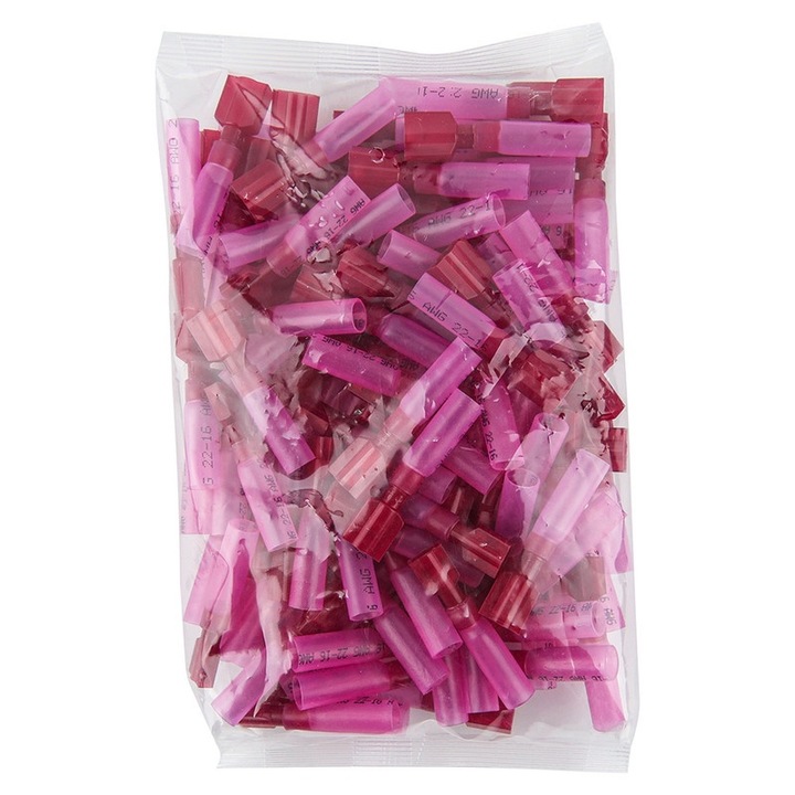 100 Conectori Papuci electrici termocontractabili, Rosu, JZRO,22-16 AWG, Terminale izolate mama si tata, Maner lung conectori sertizare