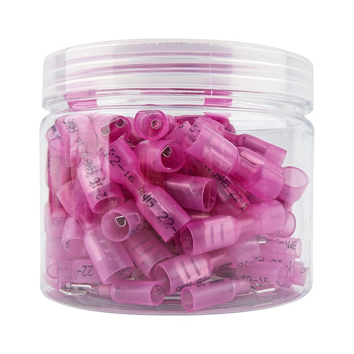 120 Conectori Papuci electrici termocontractabili, Terminale izolate mama si tata, JZRO, AWG 22-16, rosu, Impermeabili, conectori sertizare