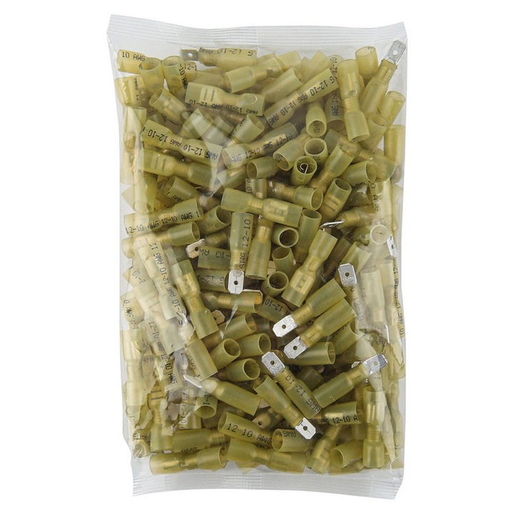 200 Conectori Papuci electrici termocontractabili, galben conectori sertizare, Terminale izolate mama si tata, JZRO, AWG 12-10, conectori Impermeabili