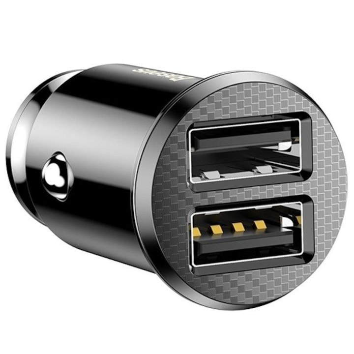 Incarcator autob Baseusb, 2 x USB, 5 V, 3.1 A, Negru