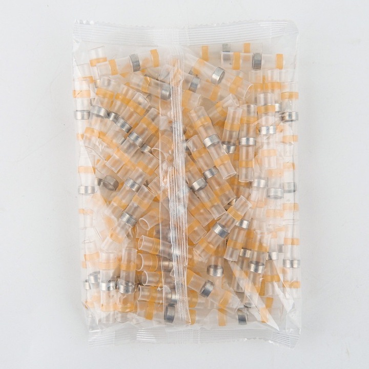 Set 100 Conectori termocontractibili, Terminale izolate cu inel de cositor, JZRO, Portocaliu, IP67, AWG 10-8, Rezistent la praf si umiditate si rezistent la apa, pentru proiecte auto, marine