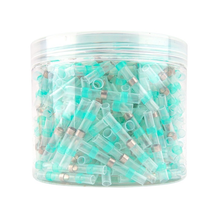 300 Conectori termocontractibili, cu inel de cositor, Verde, Terminale izolate, JZRO, IP67, AWG 18-16, Rezistent la praf si umiditate si rezistent la apa, pentru proiecte auto, marine