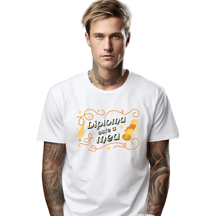 A férfi póló diploma az enyém. Érettségi főiskola, iskola, Freedom arcnyomattal, 100% pamut, fehér, M