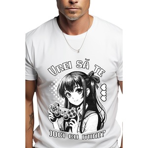 Tricou Barbati fata stil anime jocuri video Vrei sa te joci cu ...