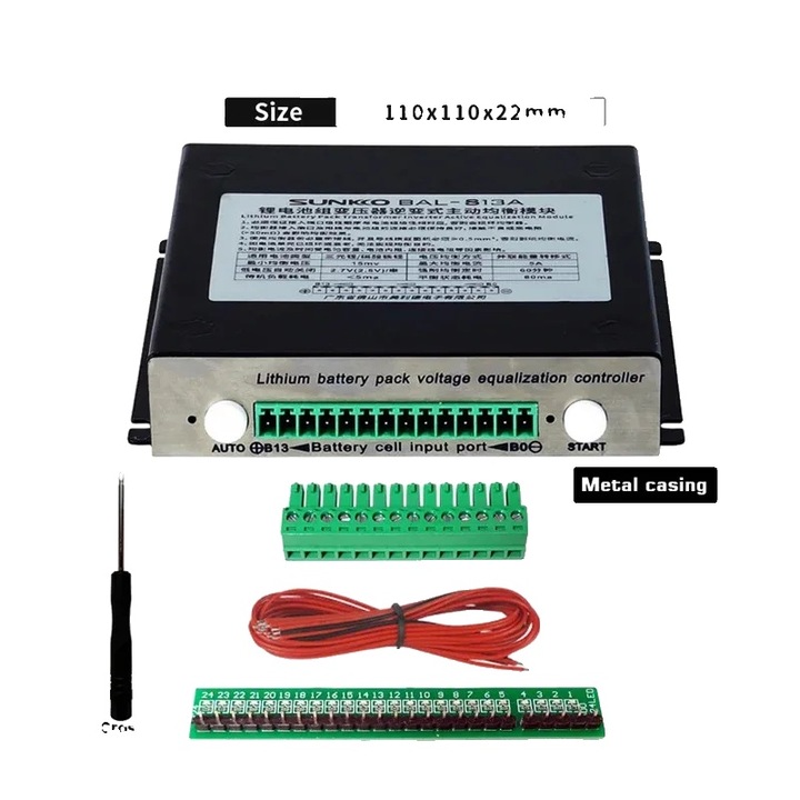 Controler de egalizare a tensiunii pentru acumulatori litiu, 8A, 4S-13S, cu carcasa, dimensiuni 170x110x22mm