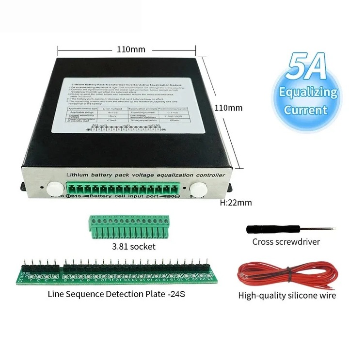 Controler de egalizare a tensiunii pentru acumulatori litiu 4S-13S, 5A, cu carcasa, dimensiuni 170x110x22mm