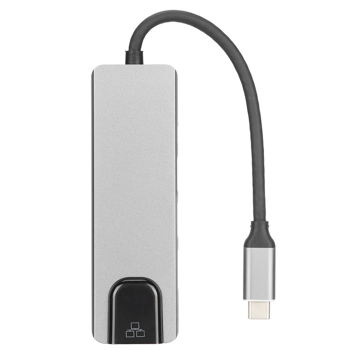 Type-C Hub 5 в 1, Mmgoqqt, 4K, сив, 2 USB 3.0, RJ45