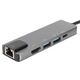 Type-C Hub 5 в 1, Mmgoqqt, 4K, сив, 2 USB 3.0, RJ45