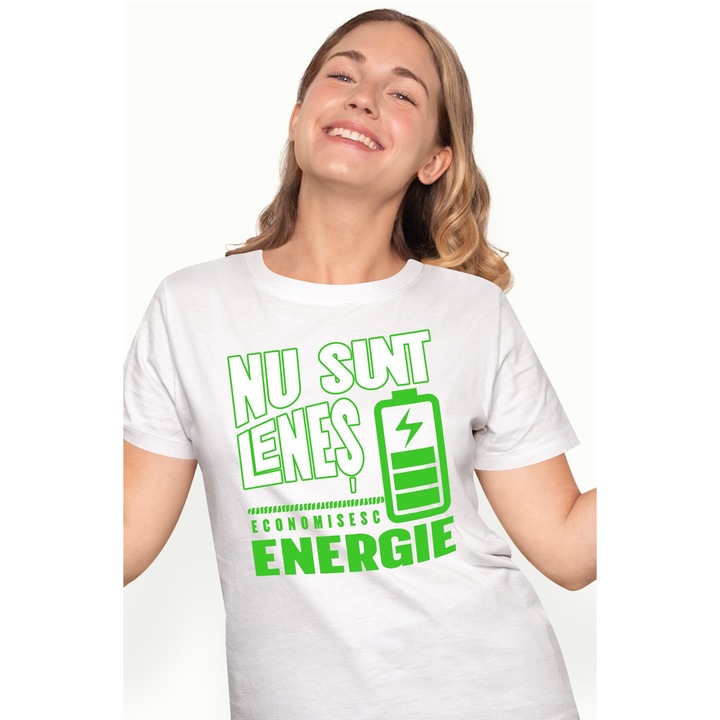 Tricou Femei Text haios Nu sunt lenes. Sunt pe modul eco cu imprimeu pe Fata, 100% Bumbac, Alb, L