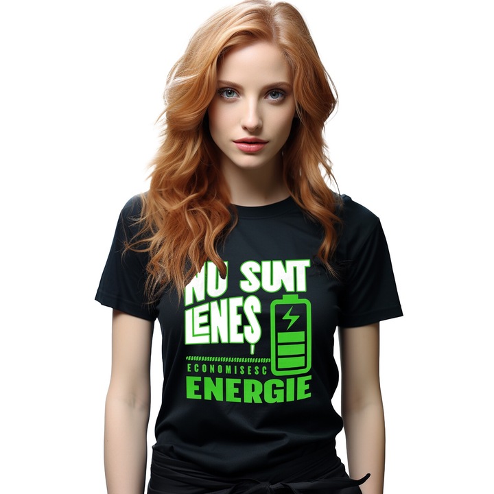 Tricou Femei Text haios Nu sunt lenes. Sunt pe modul eco cu imprimeu pe Fata, 100% Bumbac, Negru, S