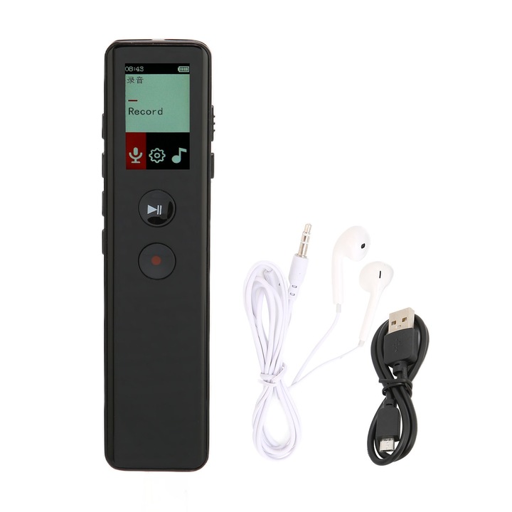 Цифров диктофон Mmgoqqt, черен, 16GB, поддръжка на MP3/WMA, цветен екран 135x240cm