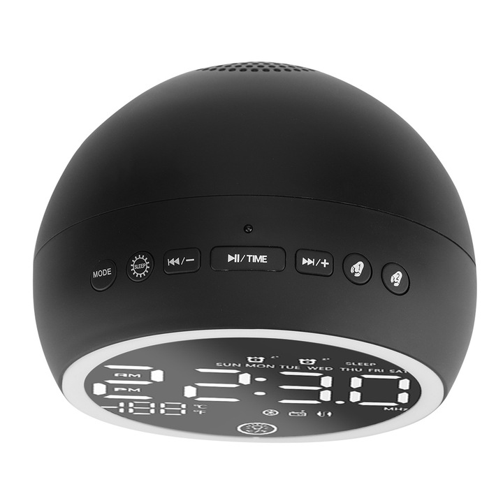 Difuzor Bluetooth de incarcare fara fir BT510 cu afisaj LED Ceas Alarma Power BankNegru
