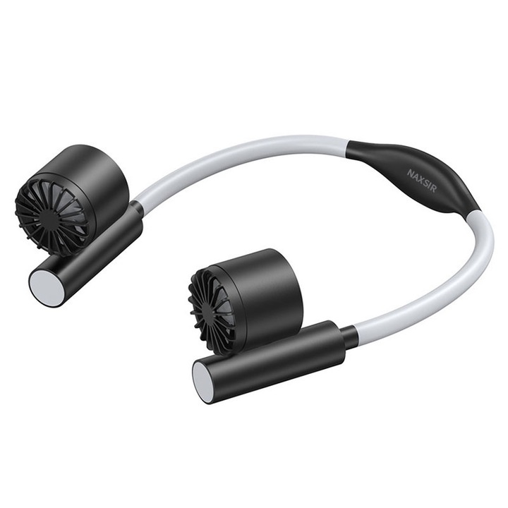 Вентилатор, NAXSIR, Регулируем преносим, 3 скорости, гъвкав, позициониране на врата, 2400 mAh, с USB зареждане, черен