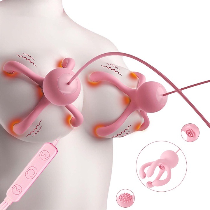 Vibrator pentru sani, 18 moduri de vibratie, silicon, silentios, rezistent la apa, cadou pentru cupluri, design ergonomic, jucarie sexuala, usor de curatat, portabil, USB, roz