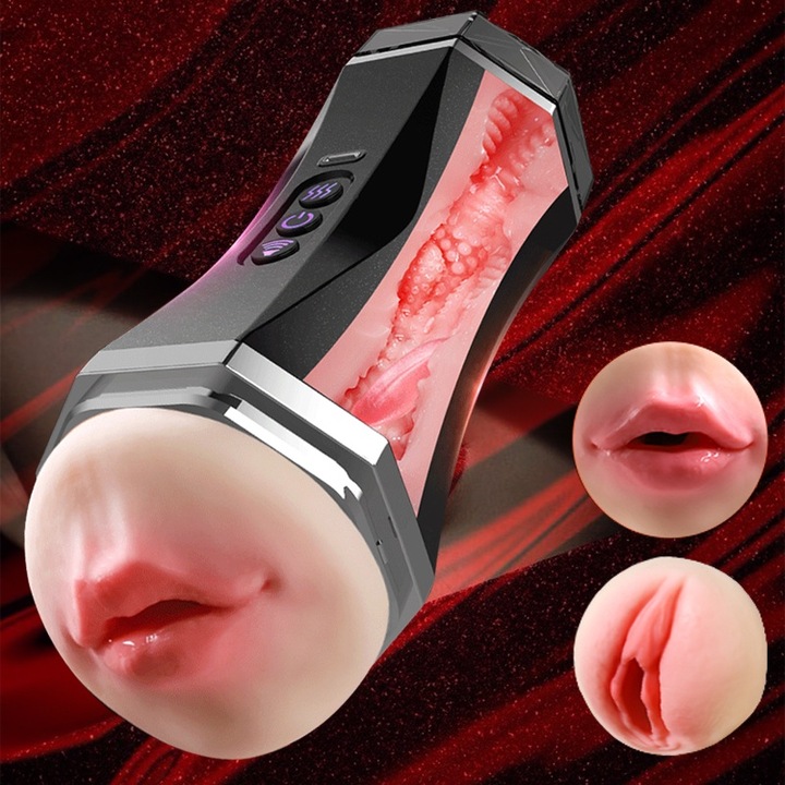 Masturbator oral si genital 2 in 1, 10 frecvente, cu voice, usor de dezasamblat si spalat, material TPE, design ergonomic, 23cm