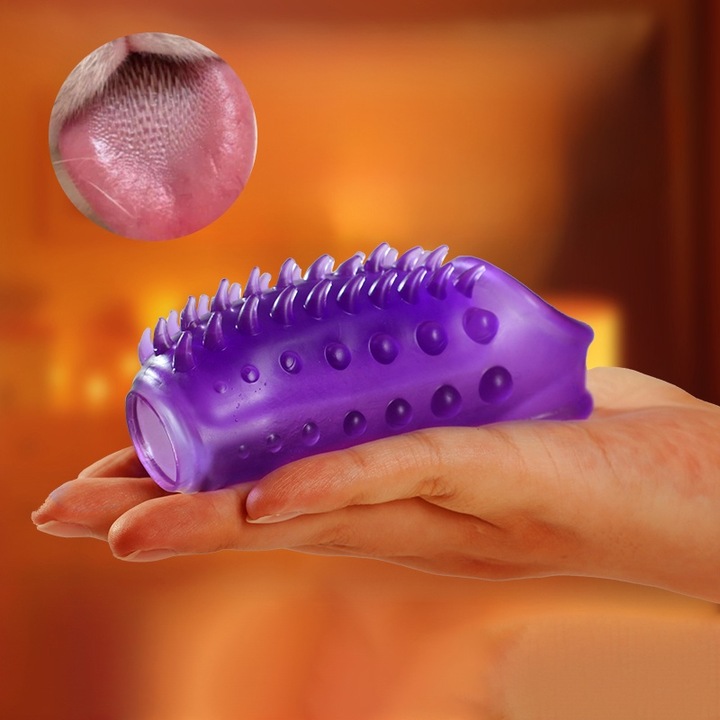 Manson prelungitor pentru penis, limba de pisica analogica, marire, crestere, stimulare punct G si orgasm, material TPE, moale, jucarii sexuale, rezistent la apa, transparent